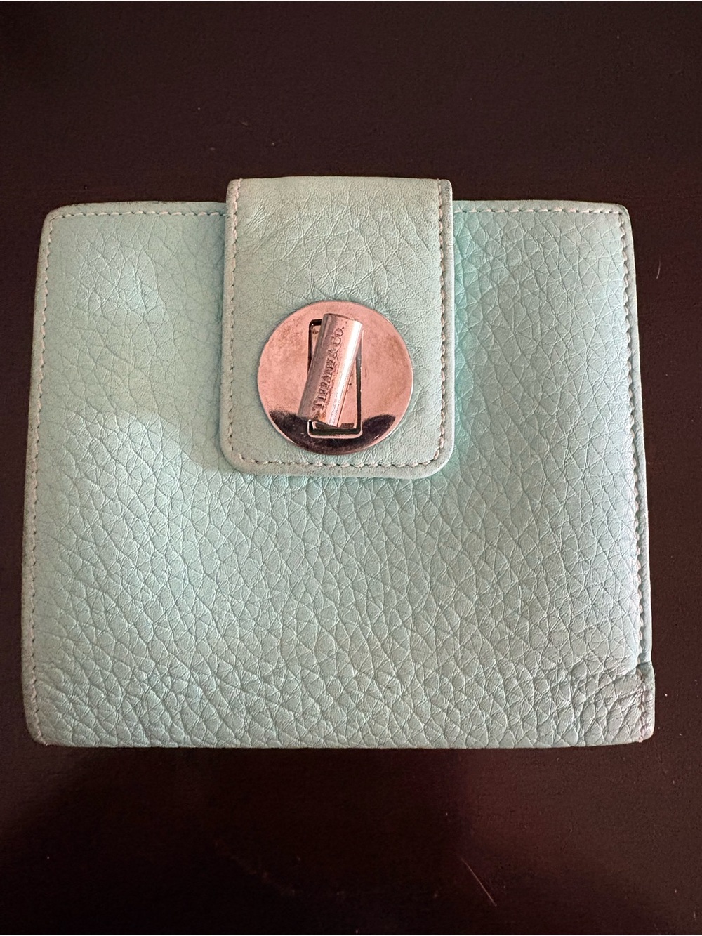 Tiffany & Co. Mint Green Leather Card Holder with Silver Turn-Lock